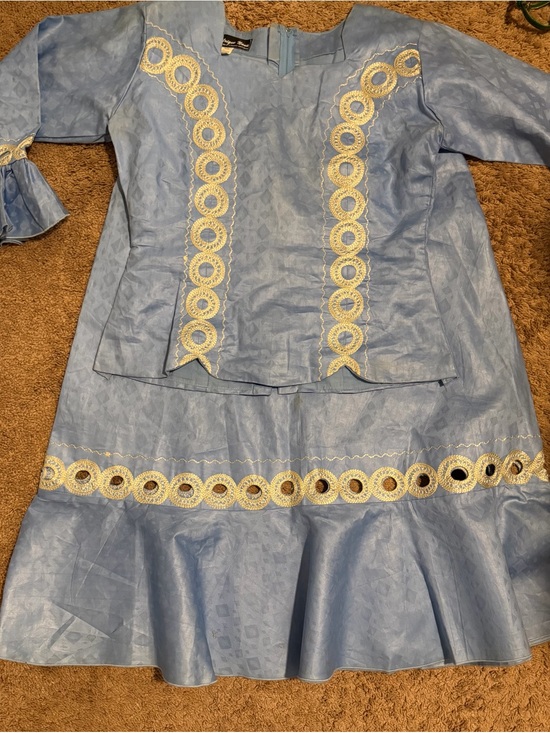 Dresses & Skirts - Women’s Light Blue Two-Piece Authentic African Set with Ivory Trim